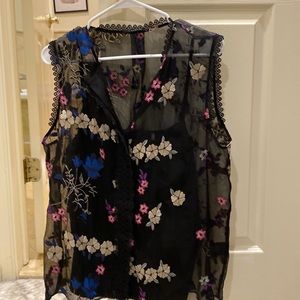 Black sheer flower sleeveless with black camisole attached underneath